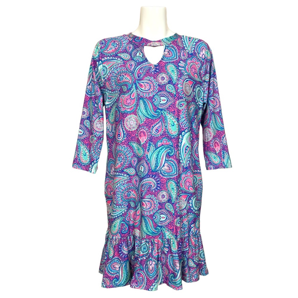 Simply Southern Bohemian Paisley Design Ruffle Hem Stretch Knit Dress Large NWT